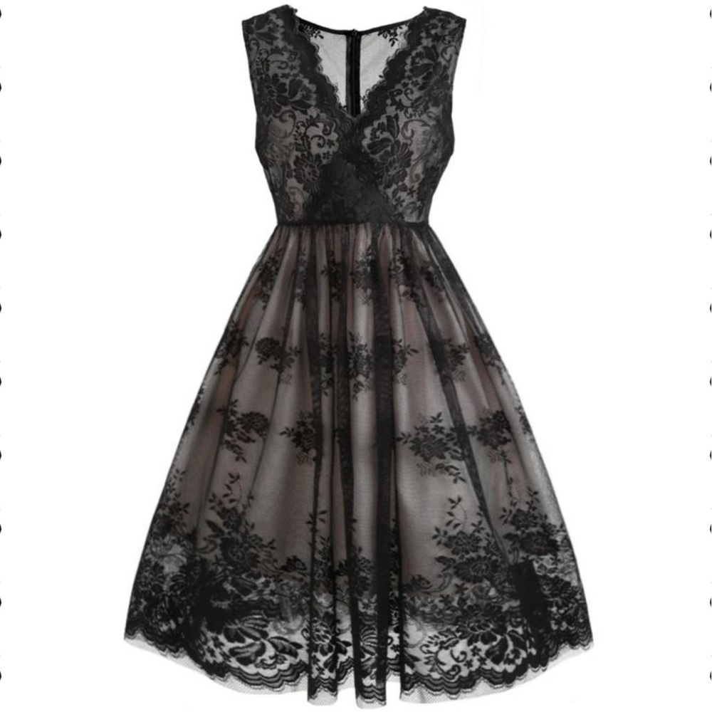 NWOT Black 1950s Lace Floral Swing